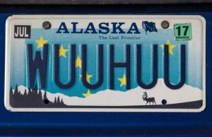 Alaska Vanity License plate says "WUUHUU"